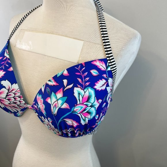 🌿4/$35🌿 SHADE SHORE‎ Blue Floral Padded Bikini Top (36DD) - Picture 3 of 9